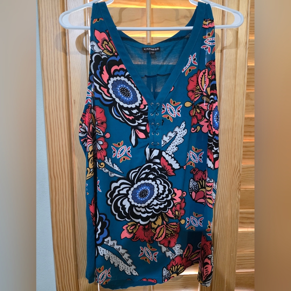 Express Teal Floral Tank Top